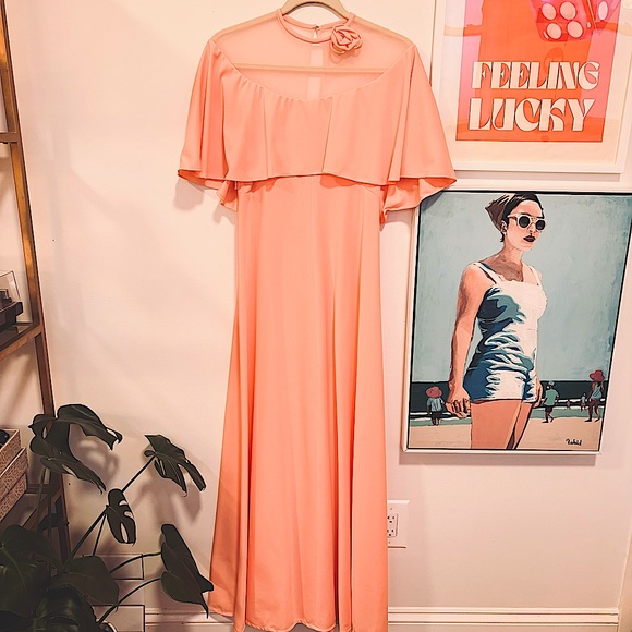 Vintage A-line Dress with Sheer Panel and Rosette - Picture 1 of 8